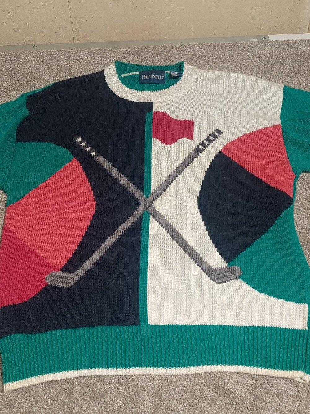 Vintage Par Four ramie cotton blend Knit sweater Golf themed Size XL